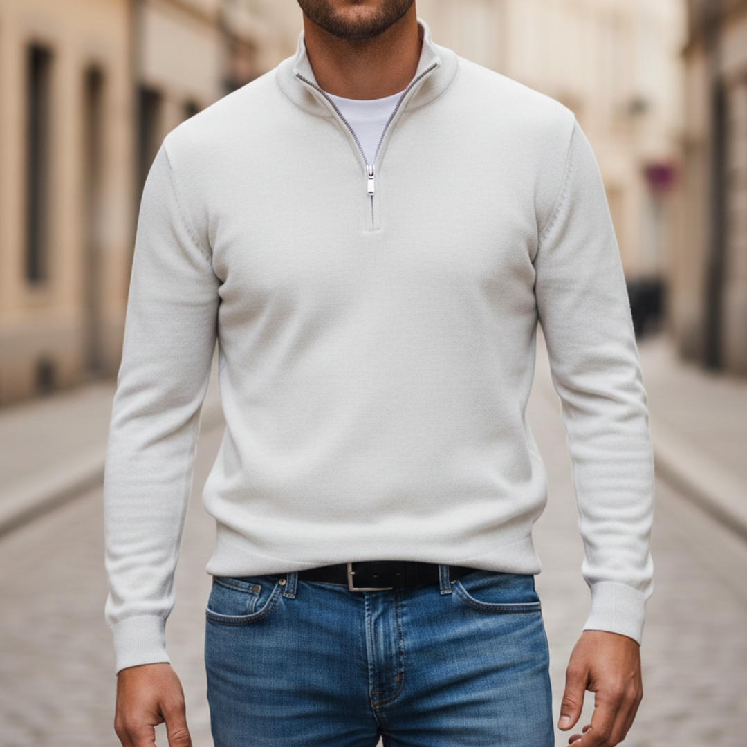 Pull à demi-fermeture éclair à manches longues en tricot pour homme