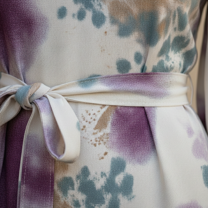 Vestido Midi de Cuello en V de Manga Larga Impreso para Mujeres