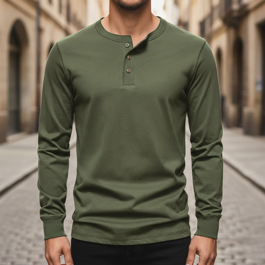 Men’s Cotton Long Sleeve Henley Shirt