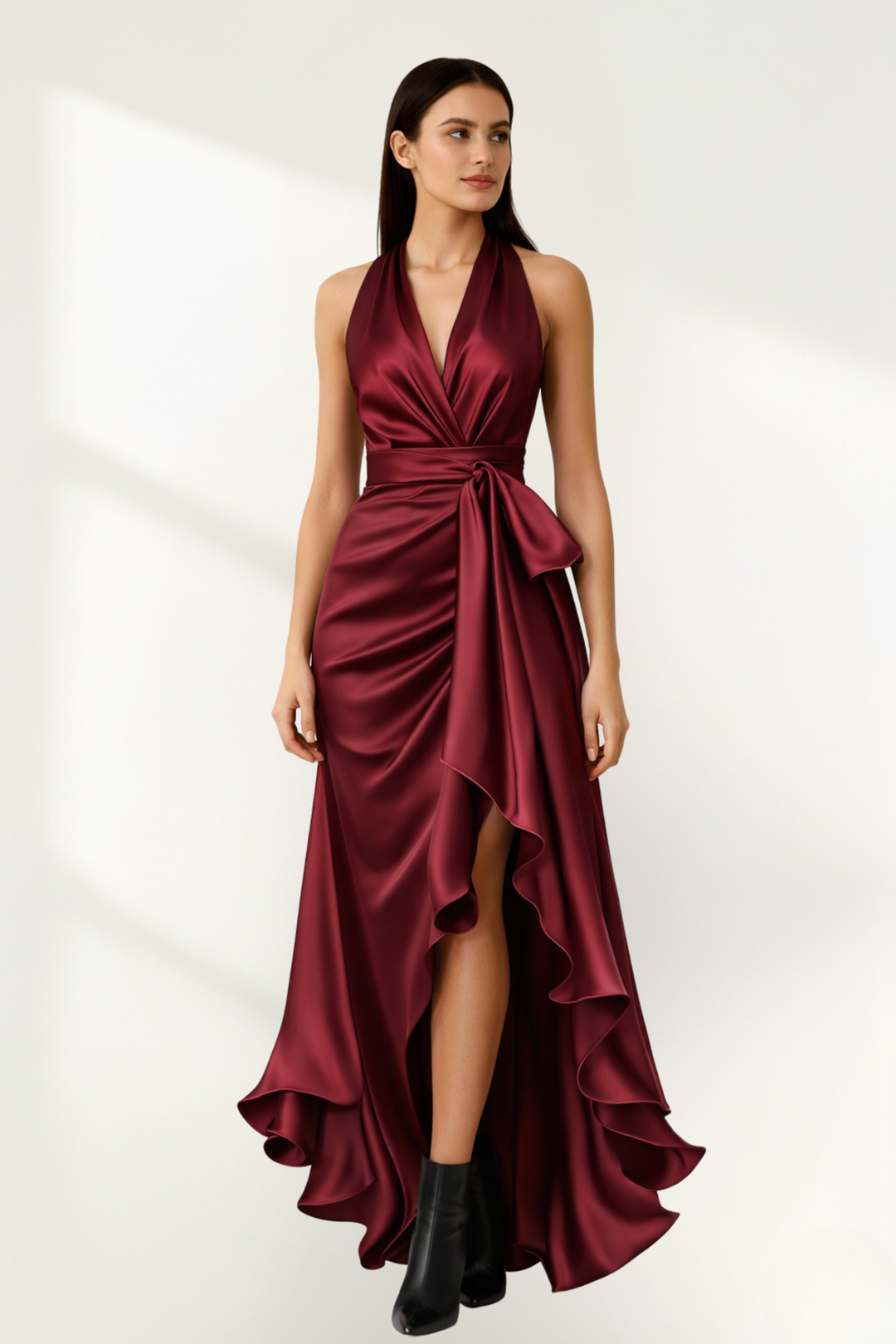 Vestido de Noche de Satén con Halter para Mujeres