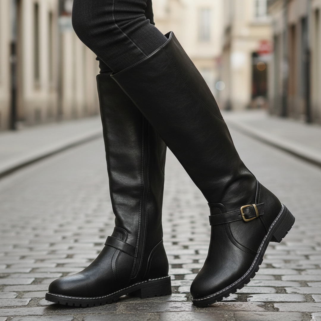 Bottes hautes pour femmes avec boucle et fermeture éclair latérale