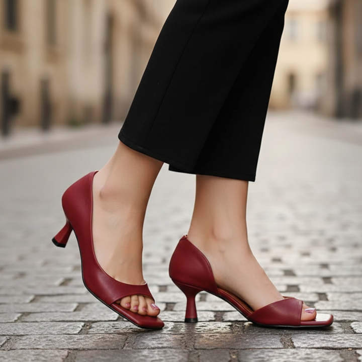 Talons en cuir, bout carré, talon moyen pour femmes