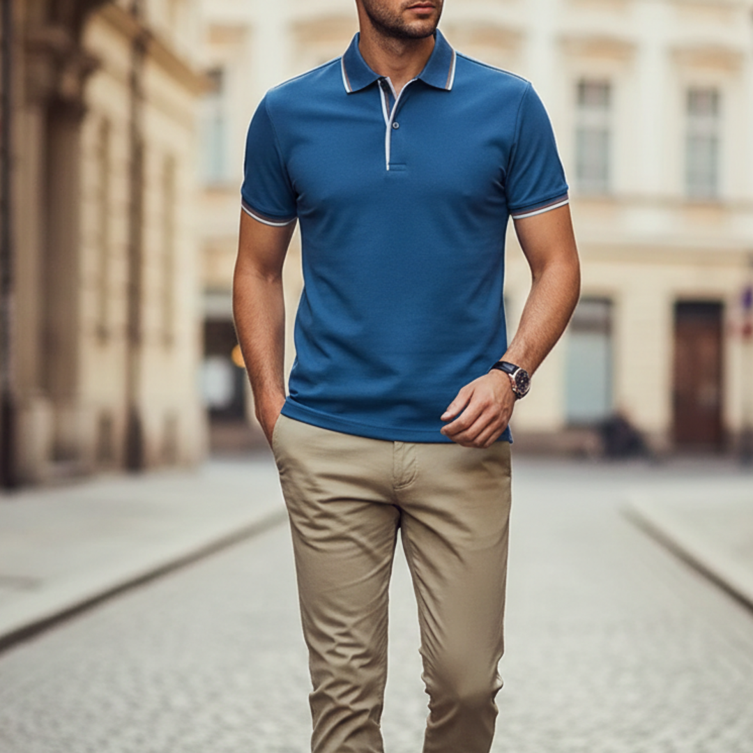 Polo en soie à manches courtes avec col pour homme