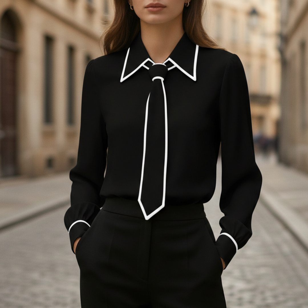 Blouse pour femme à manches longues avec nœud contrastant