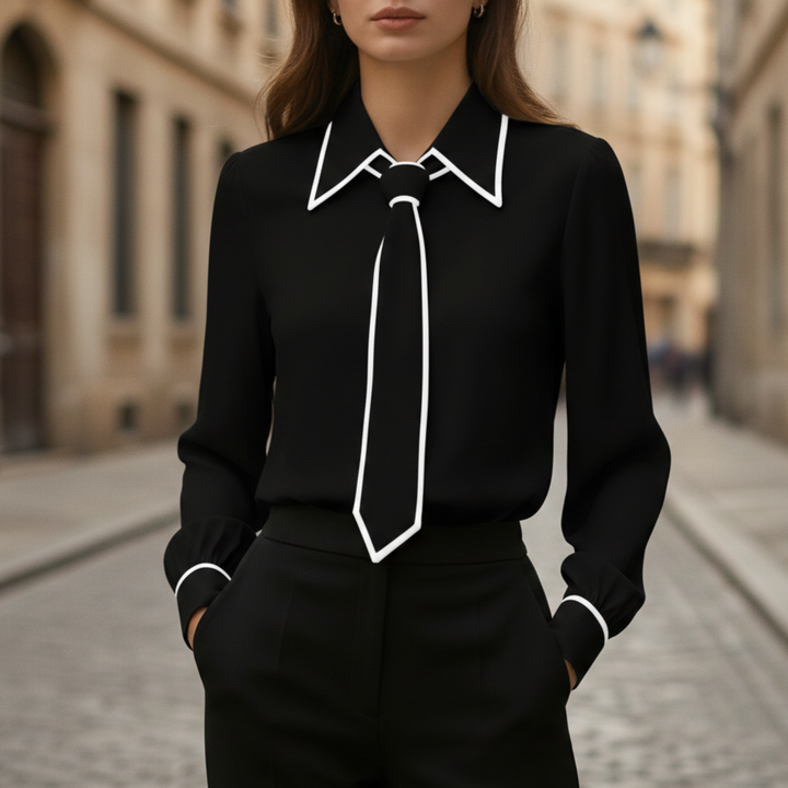 Blouse pour femme à manches longues avec nœud contrastant