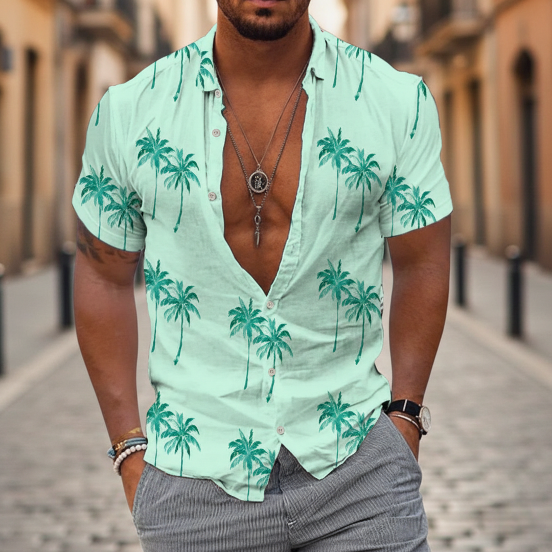 Chemise à manches courtes imprimé de palmiers pour homme