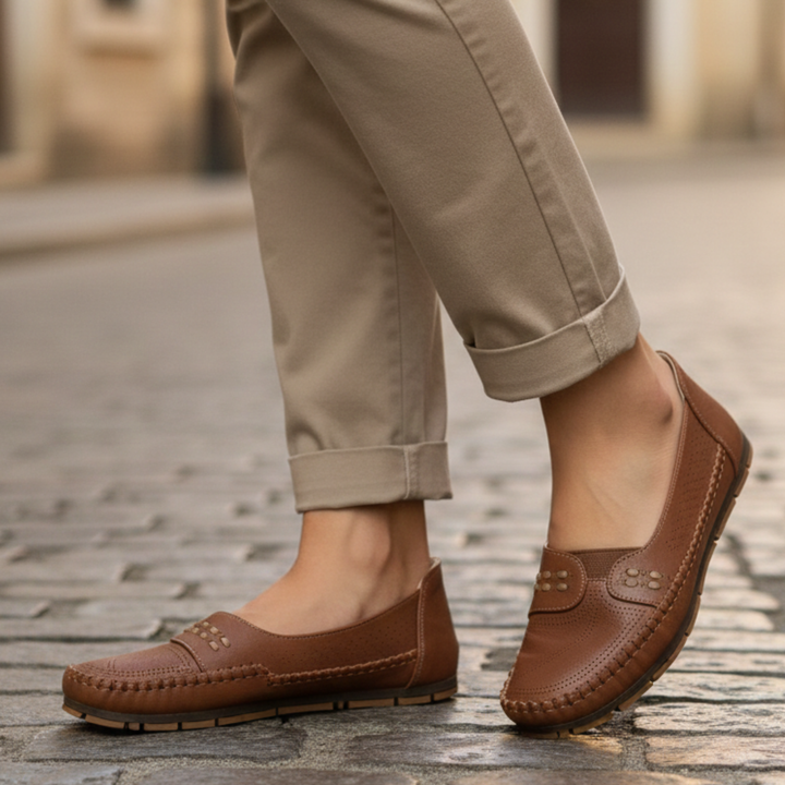 Mocasines Sin Cordones Perforados Planos Mujeres Adultas