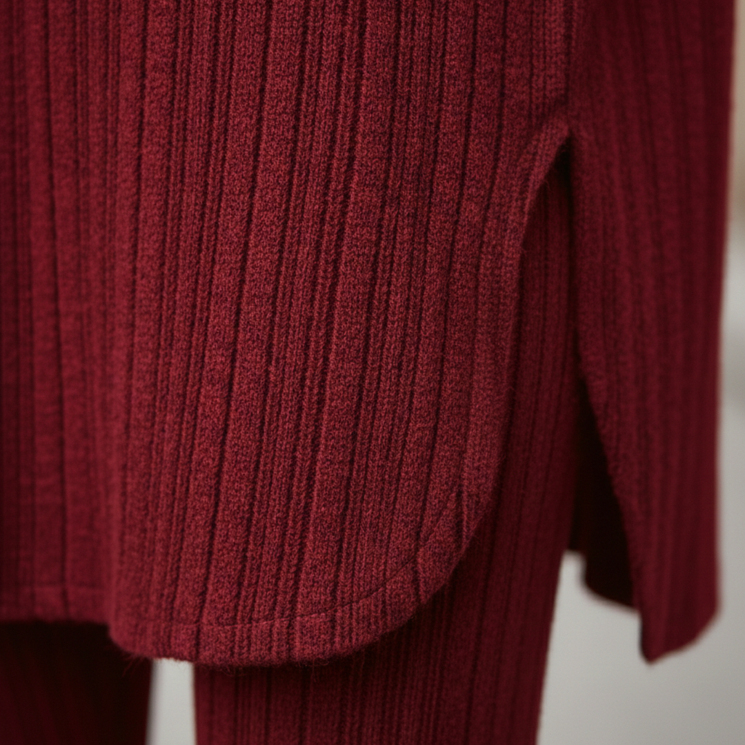 Conjunto de Lounge de Punto Acanalado para Mujeres con Túnica de Manga Larga y Leggings