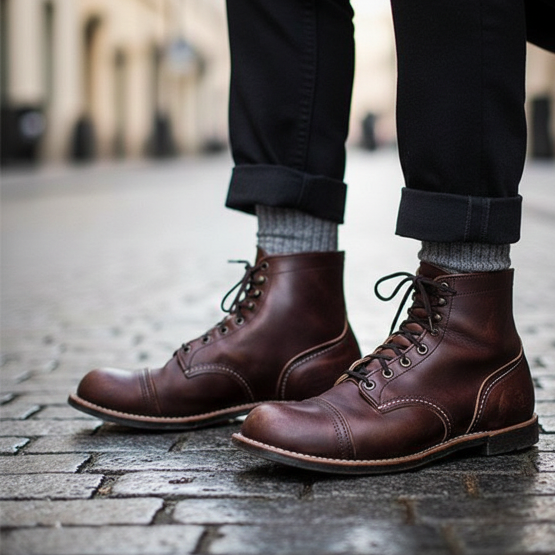 Bottes en cuir à lacets, bottines de combat pour hommes
