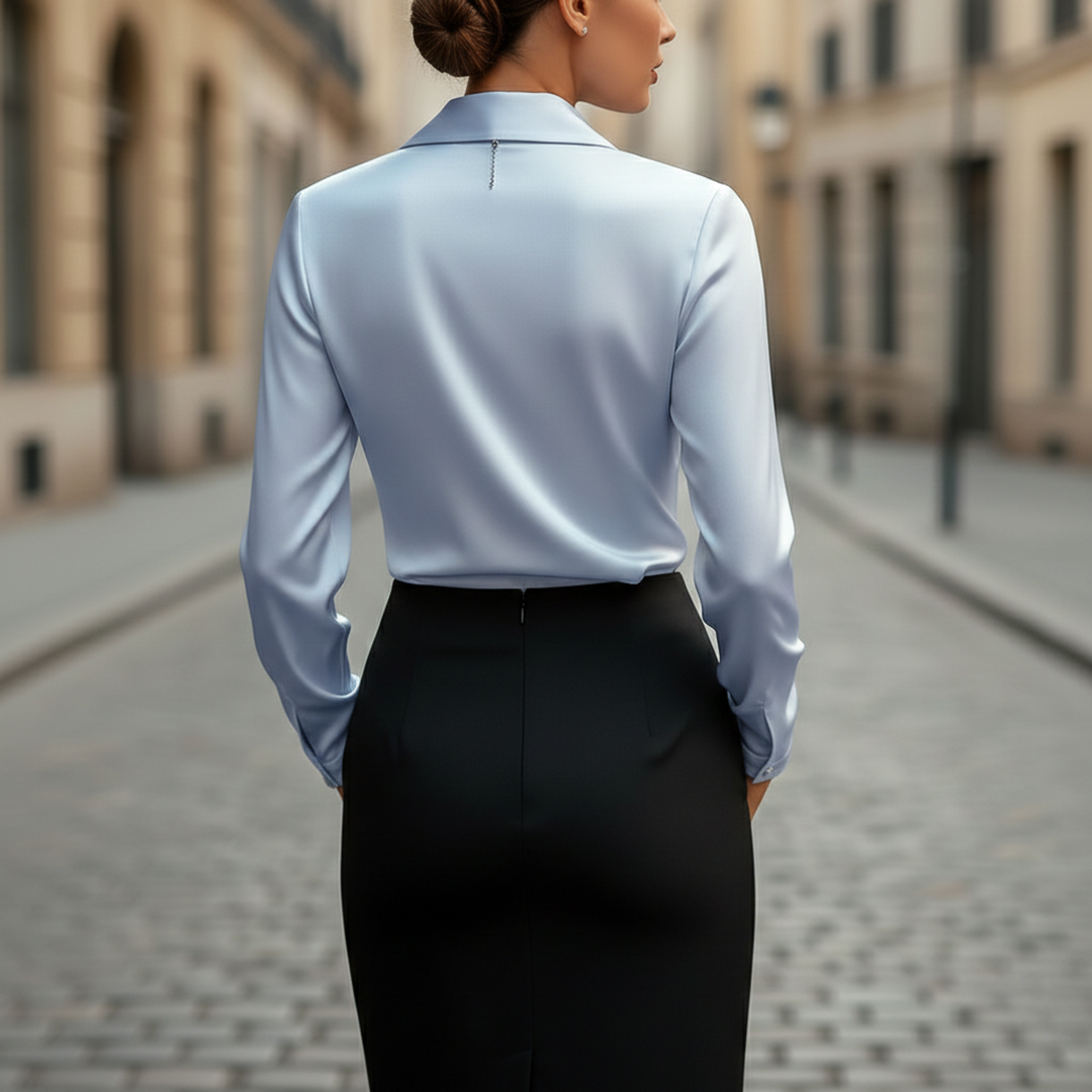 Blusa de Manga Larga con Cuello Caído Sólido para Mujeres