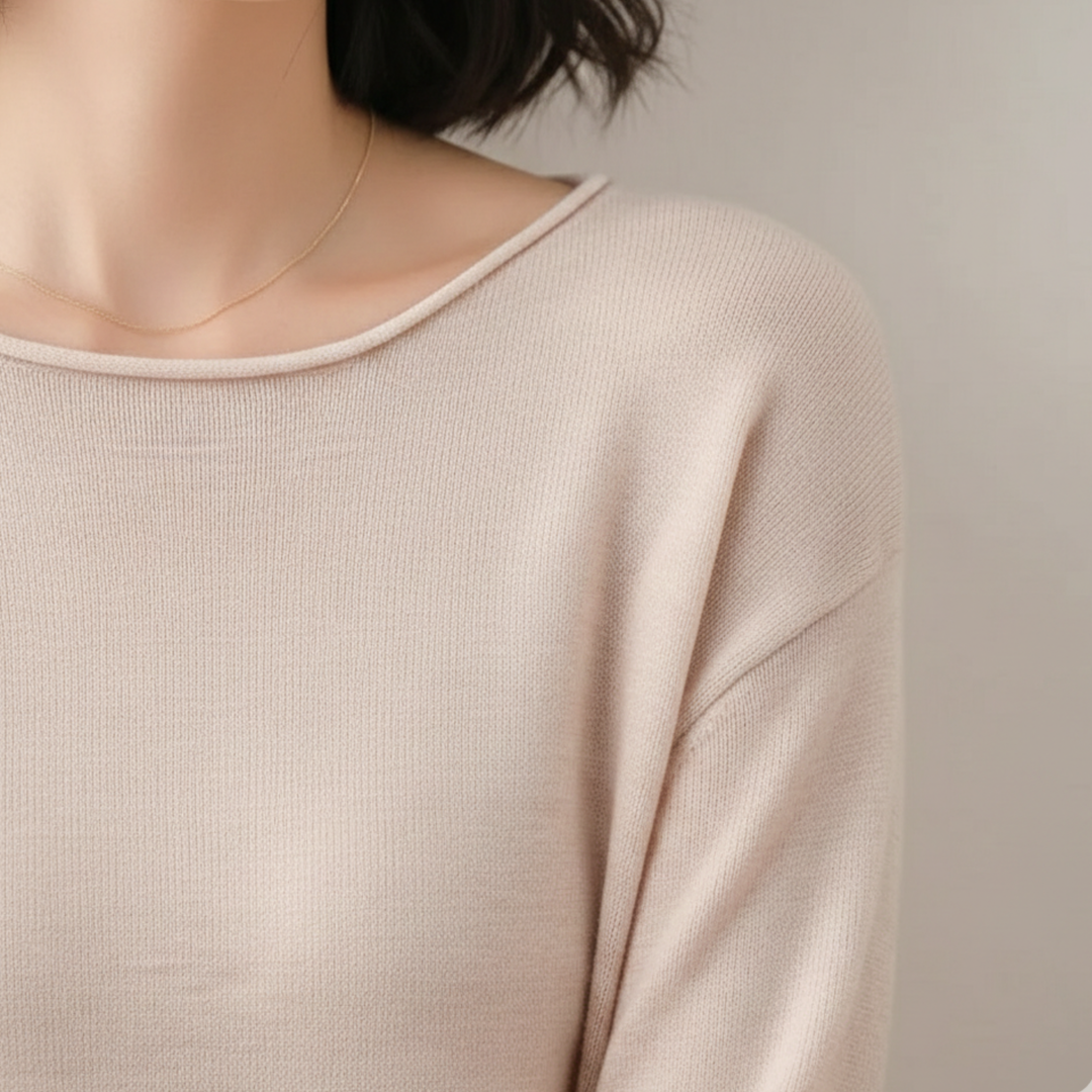 Suéter de punto ligero de cuello redondo de manga larga para mujer
