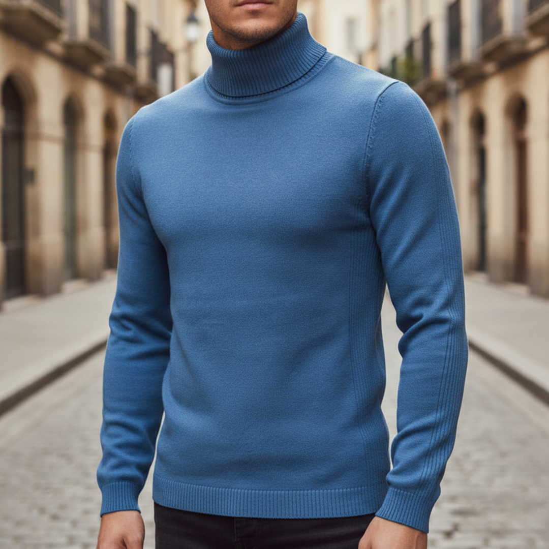 Pull à col roulé pour homme à manches longues en tricot