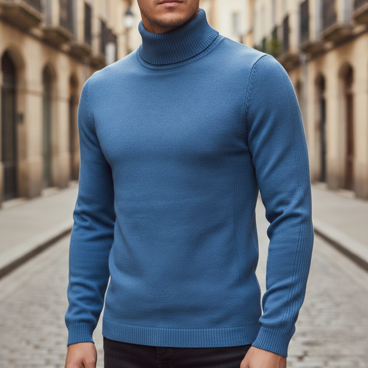 Pull à col roulé pour homme à manches longues en tricot