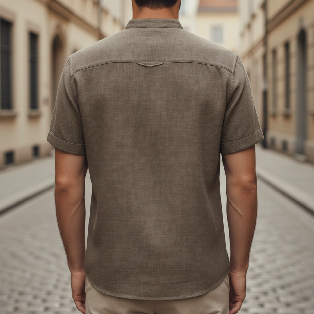 Men's Shirt Short Sleeve with Mandarin Collar