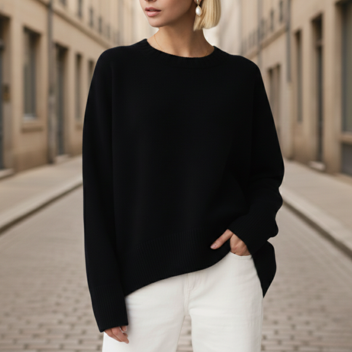 Suéter de punto oversized de cuello redondo y manga larga para mujeres