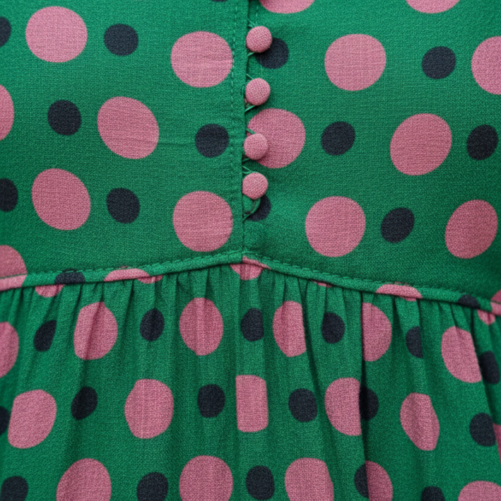 Vestido Midi de Manga Abullonada con Volantes Floral Verde para Mujeres