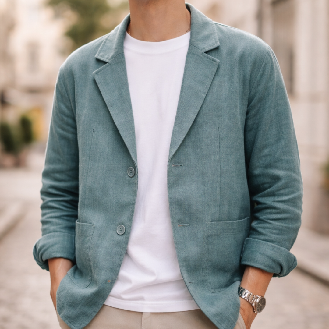 Veste en lin légère à deux boutons décontractée pour homme
