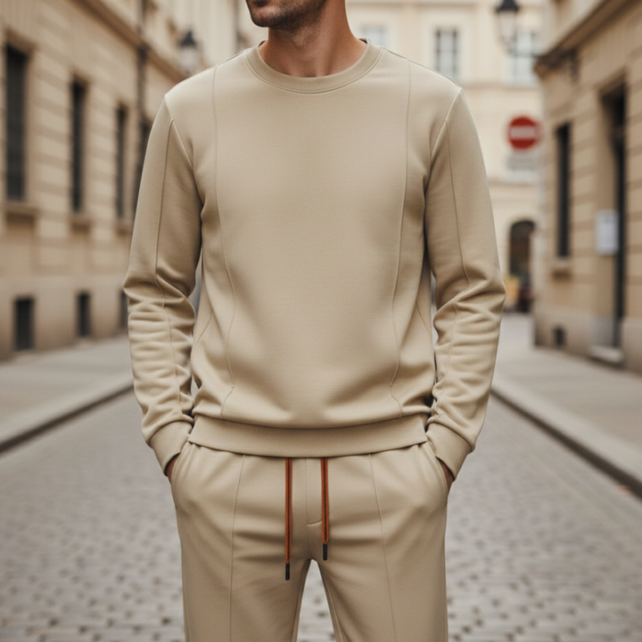 Ensemble de survêtement en coton et soie, col rond, pantalon de jogging pour homme