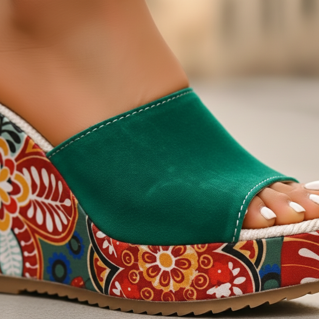 Sandalias de cuña para mujer, de punta abierta, sin cierre, con parte superior de terciopelo