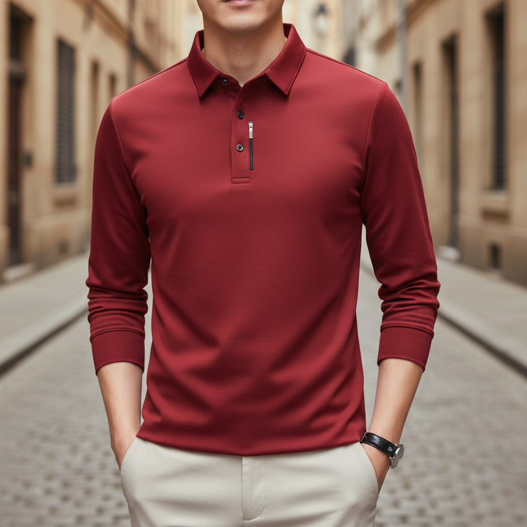 Polo Shirt Long Sleeve Solid Business Casual Men