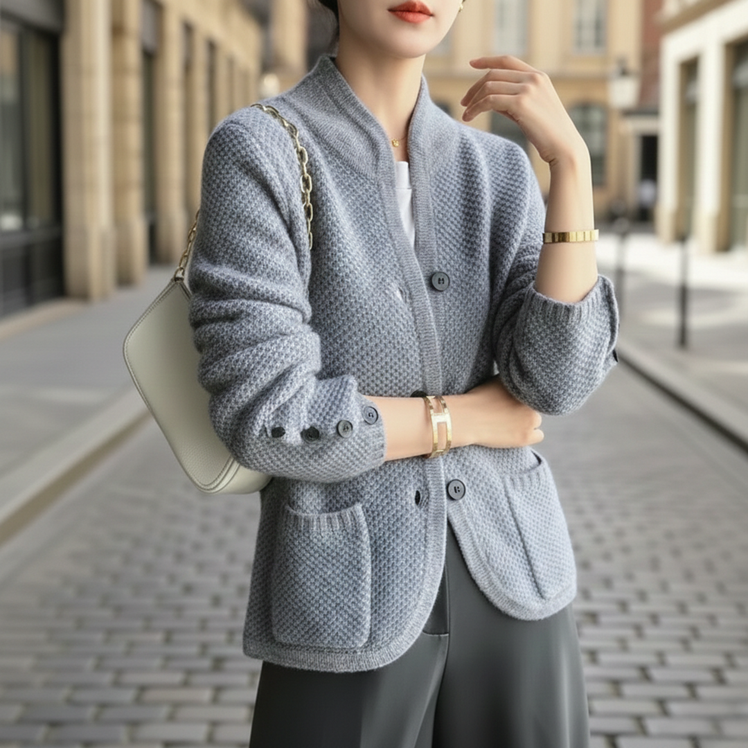 Suéter Cárdigan de Cuello Medio con Botones Frontal para Mujeres