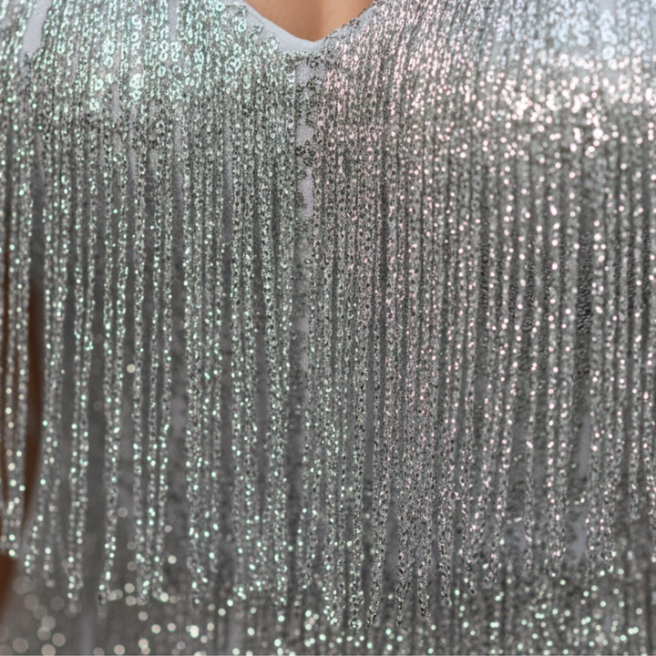 Women’s Sequin Tassel V-Neck Backless Party Mini Dress