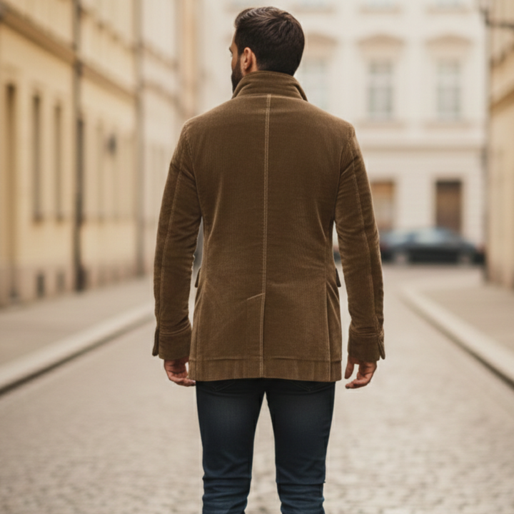 Abrigo de pana con cuello de pie y botones para hombres