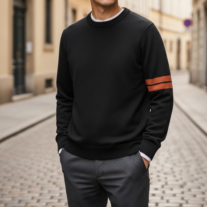 Pull tricoté col rond manches longues homme