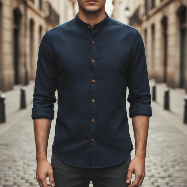 Camisa de Cuello para Hombre de Manga Larga con Botones en el Frente