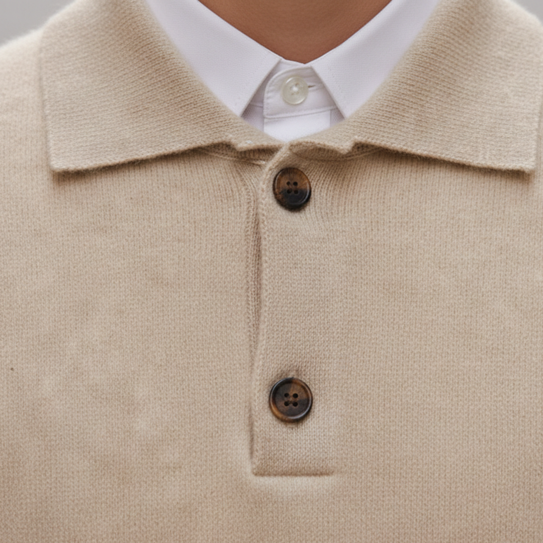 Camisa de Polo de Cachemira de Manga Larga para Hombre