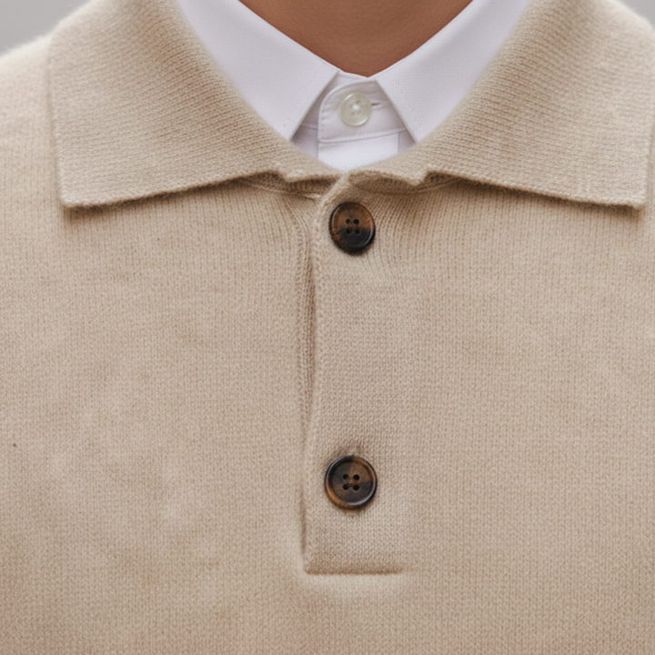 Camisa de Polo de Cachemira de Manga Larga para Hombre