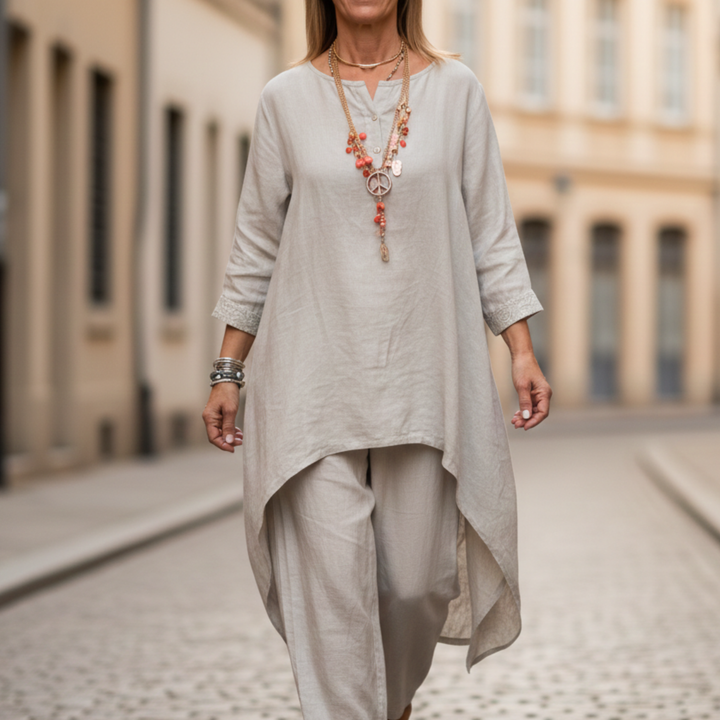 Conjunto de Mujeres Túnica de Manga Larga Suelta y Pantalones