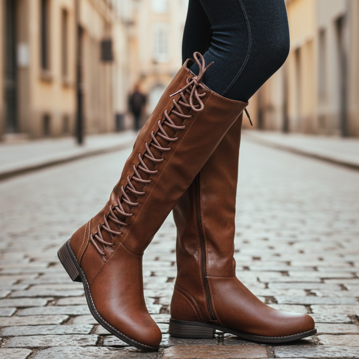 Botas ortopédicas de mujer hasta la rodilla con cordones y cremallera lateral