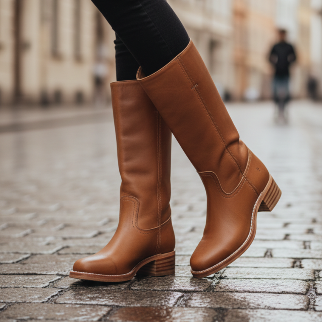 Bottes hautes en cuir synthétique à talon carré pour femmes