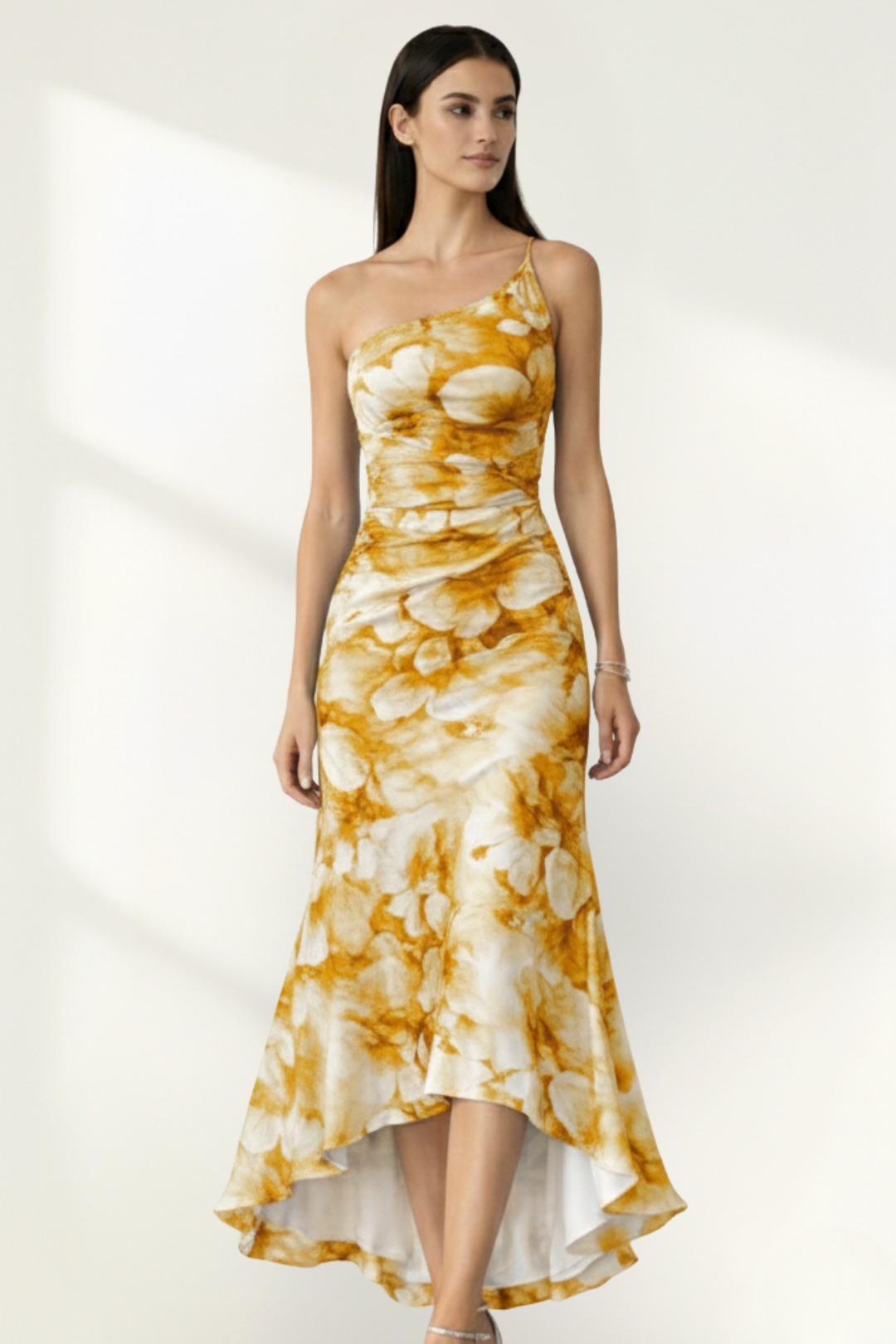 Robe longue fleurie en mousseline sans bretelles pour femme