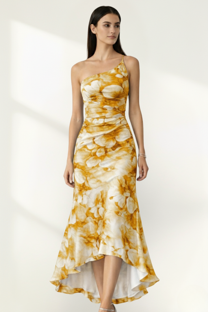 Robe longue fleurie en mousseline sans bretelles pour femme