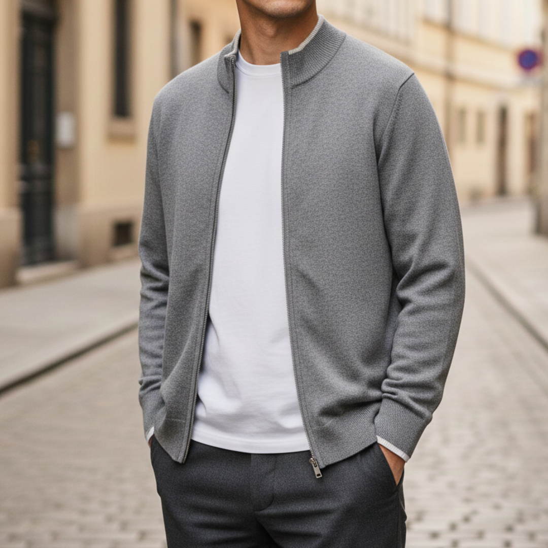 Pull pour homme à manches longues avec fermeture éclair devant