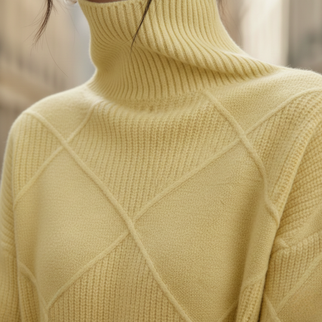 Cashmere Sweater Diamond Knit Turtleneck Pullover