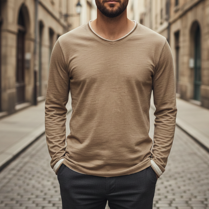 Chemise à manches longues pour homme col en V