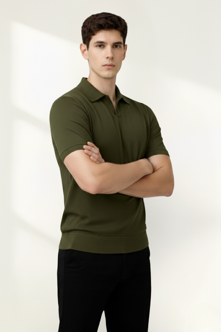 Camiseta de punto para hombre con cuello tipo polo
