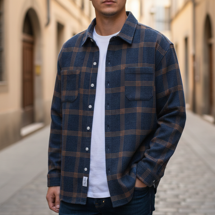 Camisa de Franela para Hombre a Cuadros con Botones en la Parte Frontal de Manga Larga Casual