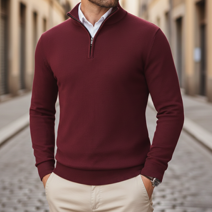 Suéter de punto ligero para hombre con media cremallera casual