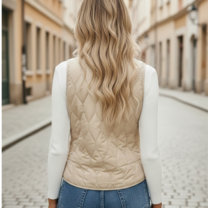 Veste matelassée pour femme sans manches à boutons sur le devant