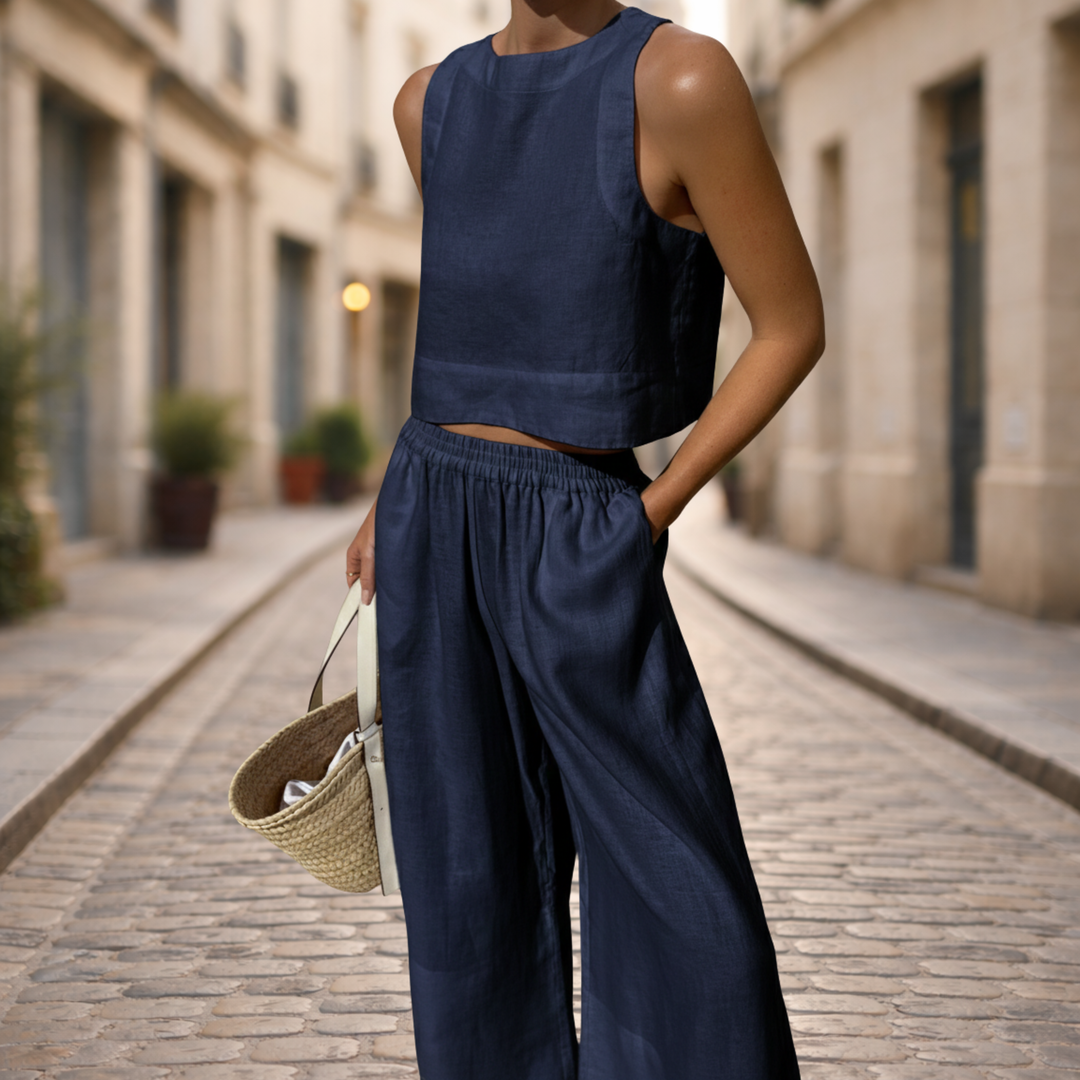 Ensemble deux pièces pour femmes : haut court et pantalon à jambes larges