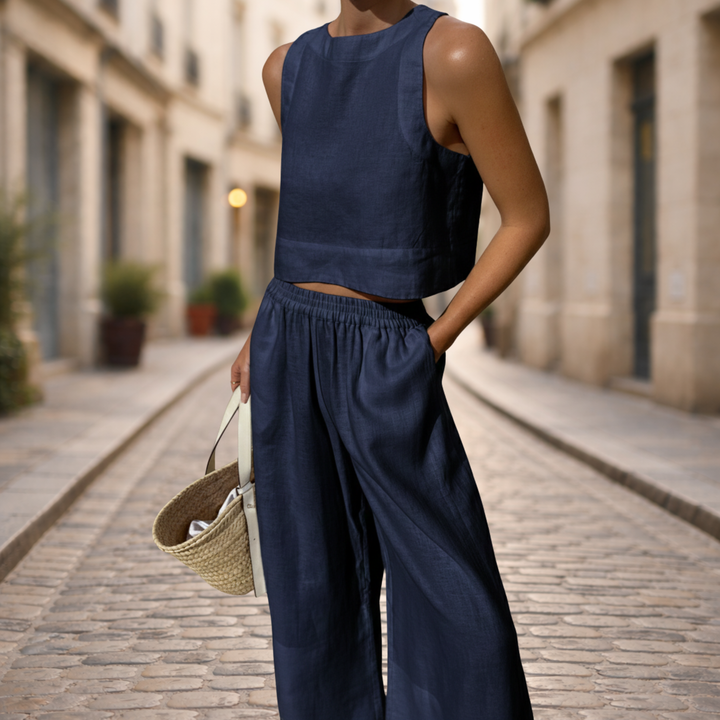 Ensemble deux pièces pour femmes : haut court et pantalon à jambes larges