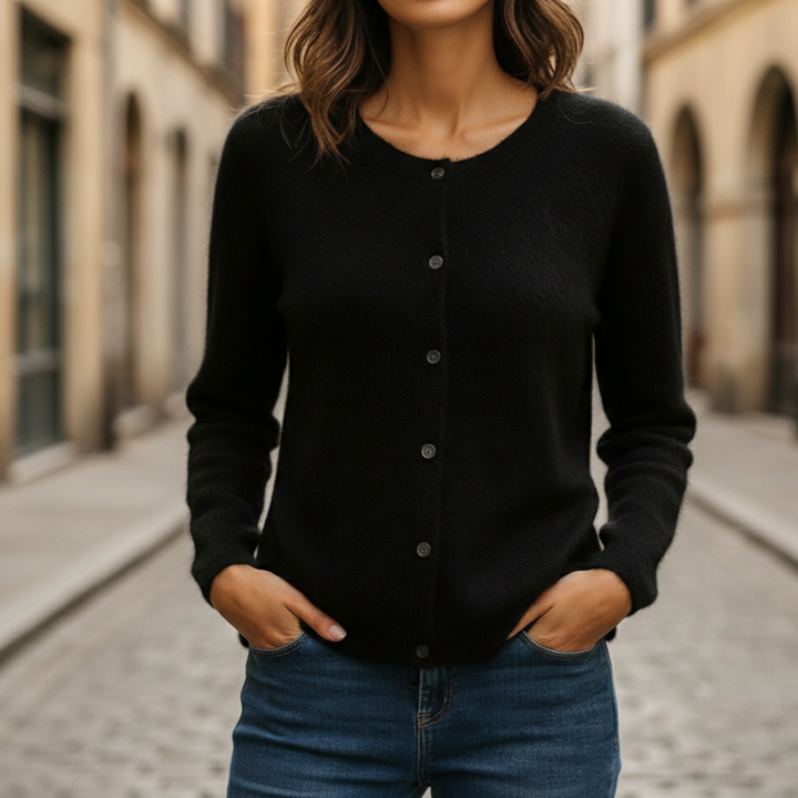 Cárdigan de Cachemira para Mujeres con Botones en la Parte Frontal, de Punto y de Manga Larga