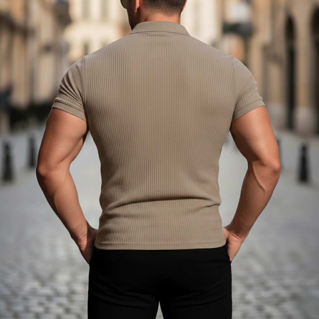 camisa polo de hombre de manga corta ajustada de punto acanalado