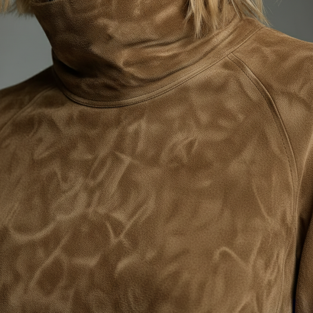 Robe courte en daim col montant ample pour femme