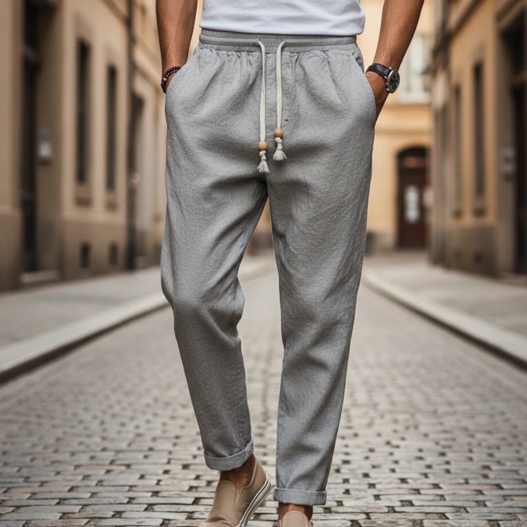 Pantalones de algodón con cintura elástica y cordón para hombres