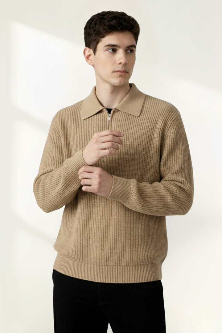 Pull polo à demi-fermeture éclair pour homme en tricot